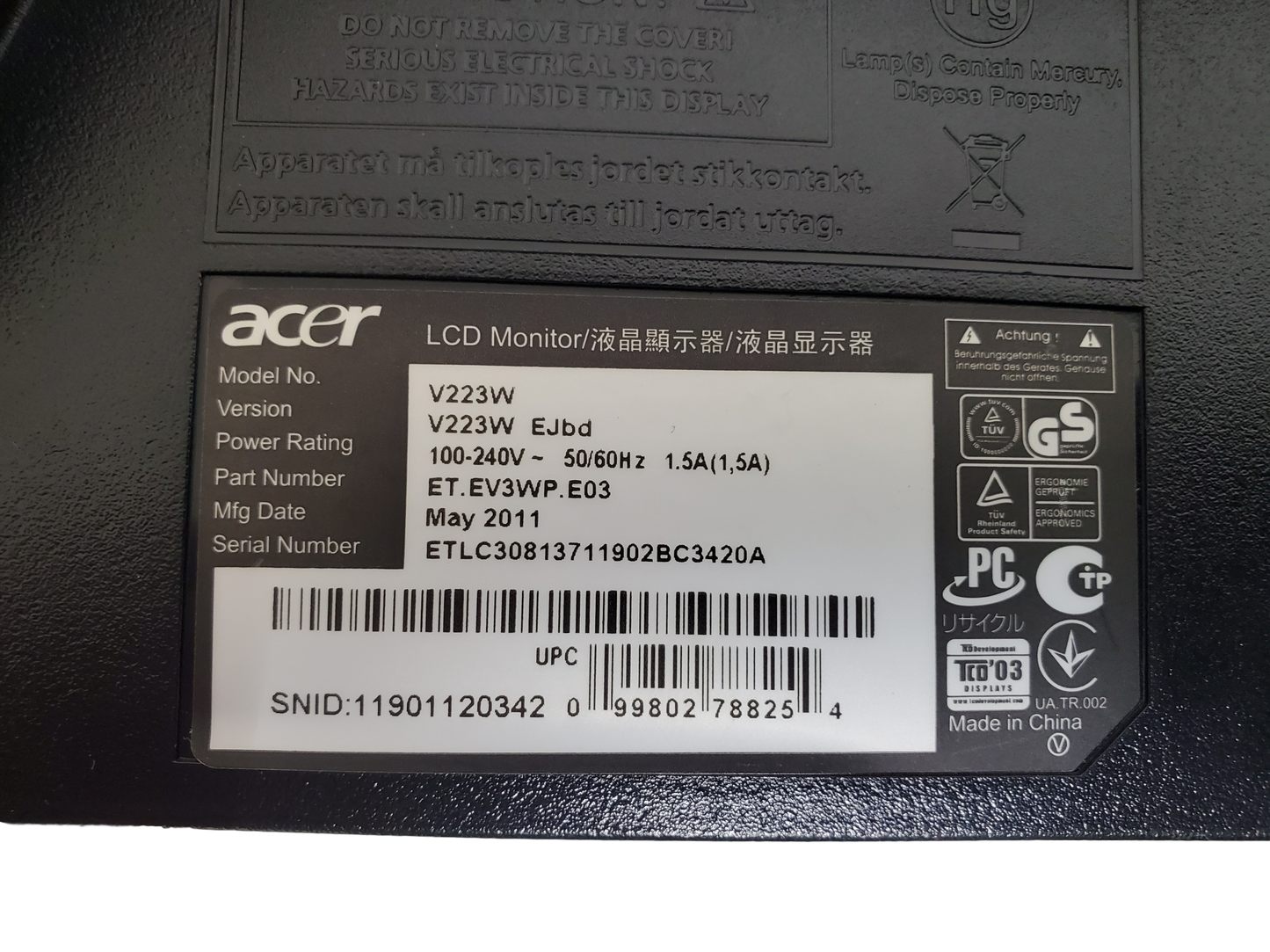 Acer V223W 22-Inch Screen Monitor
