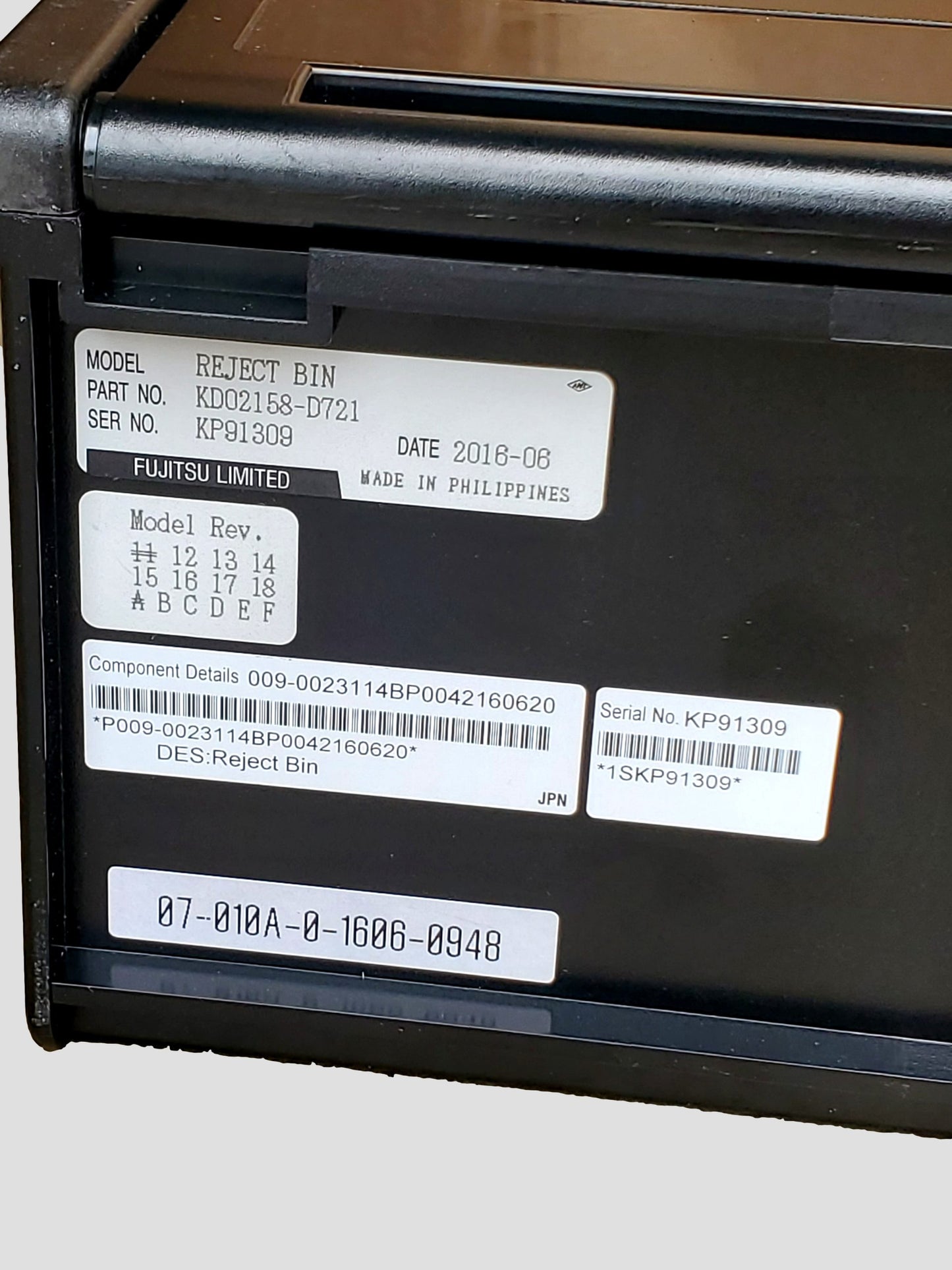 Fujitsu NCR S2 ATM Reject Bin Cassette 009-0023114