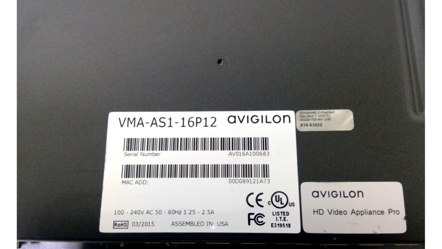 Avigilon VMA-AS1-16P06 Hd Video Appliance i7 8GB 500GB 12TB RAID NO OS