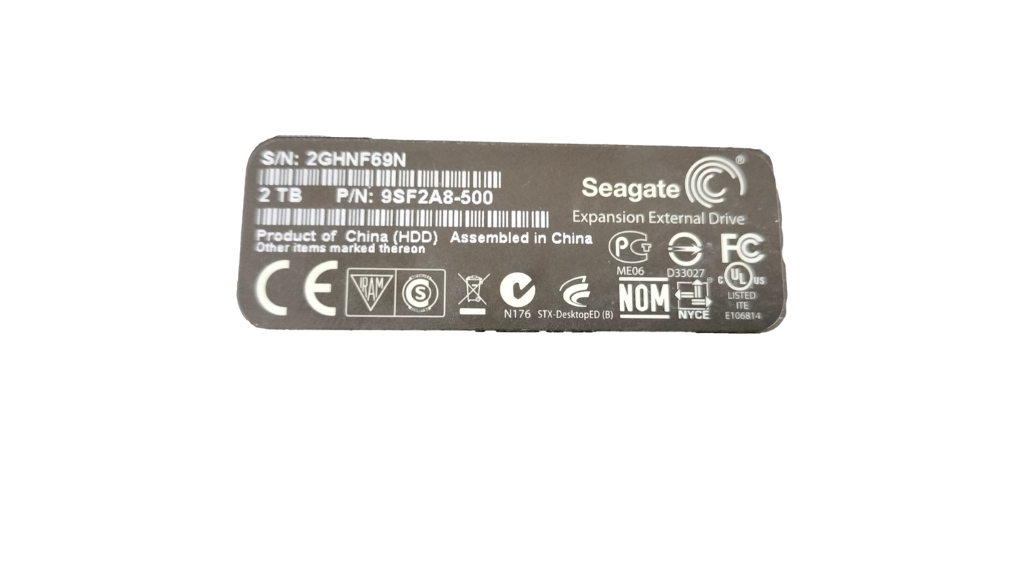 Seagate 2 TB Expansion External Drive 9SF2A8-500 w/ adapter & USB Cable