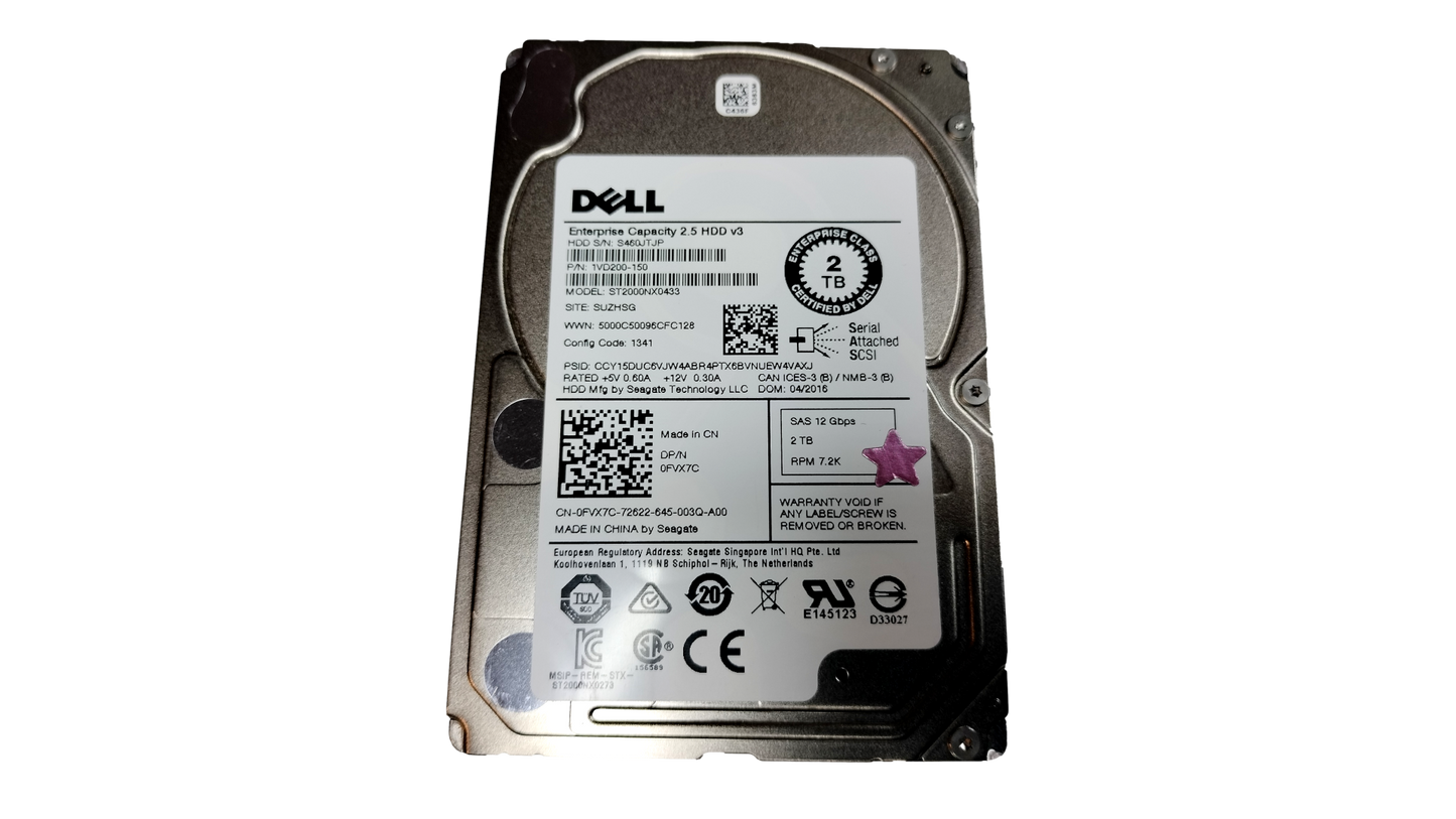 Dell ST2000NX0433 2TB 2.5" 12Gbps 128MB 7.2K RPM SAS Drive 0FVX7C