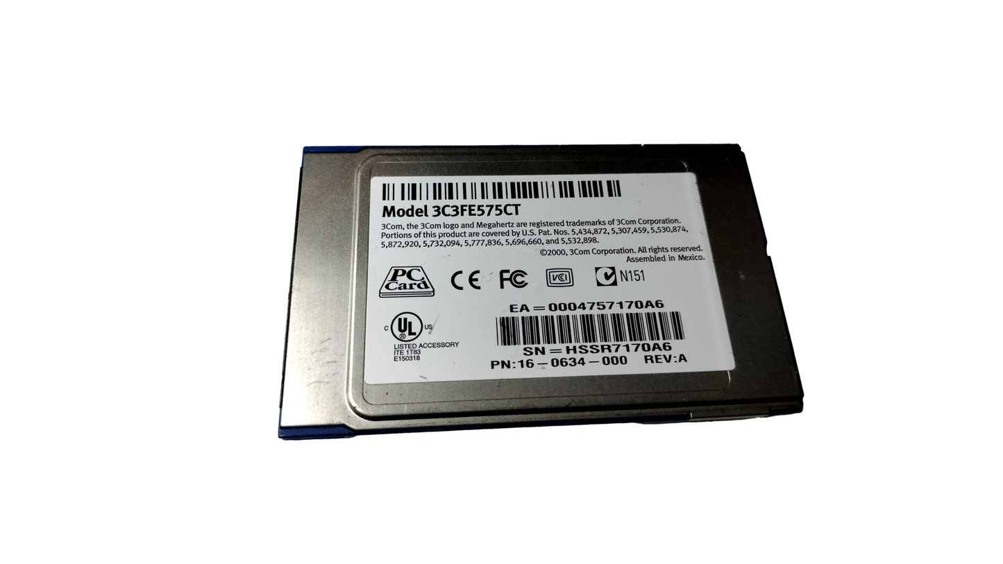 3Com 10/100 LAN CardBus Model 3C3FE575CT P/N: 16-0634-000