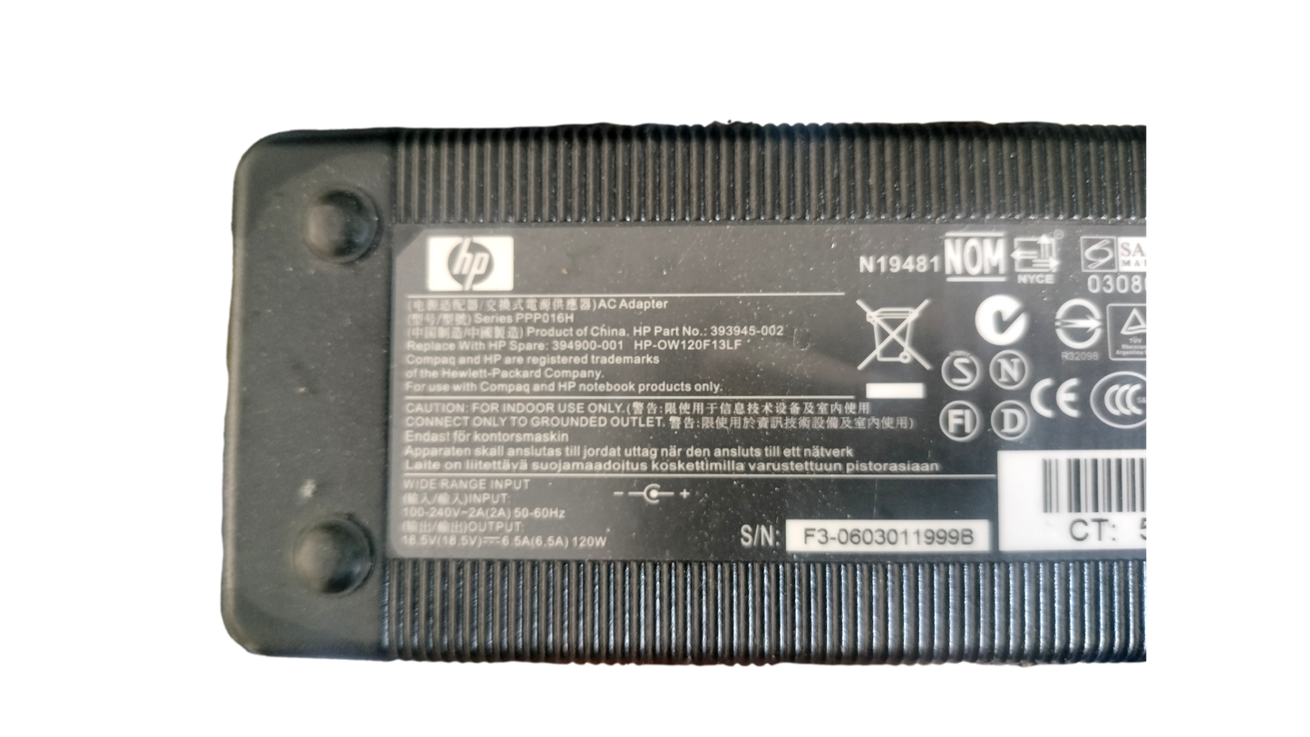 GENUINE HP 18.5v 6.5a 120W AC ADAPTER 394900-001