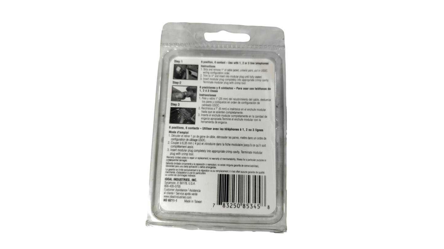 IDEAL 6P6C 25PK RJ-11 Telephone Plugs 85-345