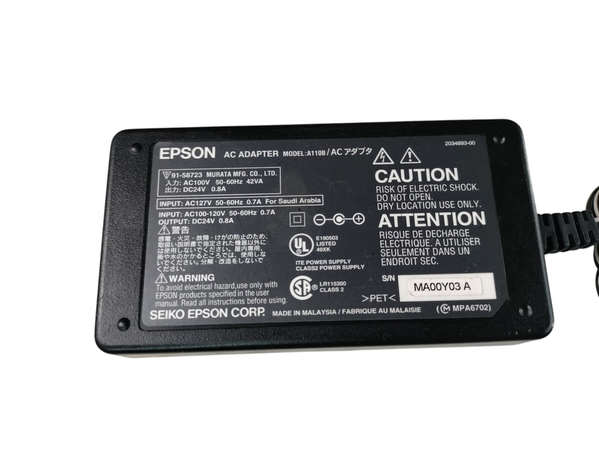 Epson A110B 24V 0.8A Desktop Scanner AC Adapter Power Supply