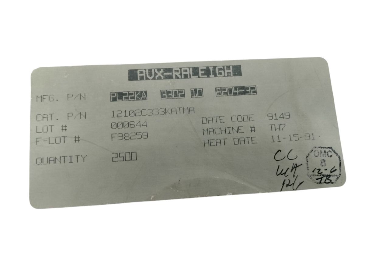 Partial Reel AVX 12102C333KATMA 0.033uF 33nF 200V 10% X7R 1210 SMD Cap USA