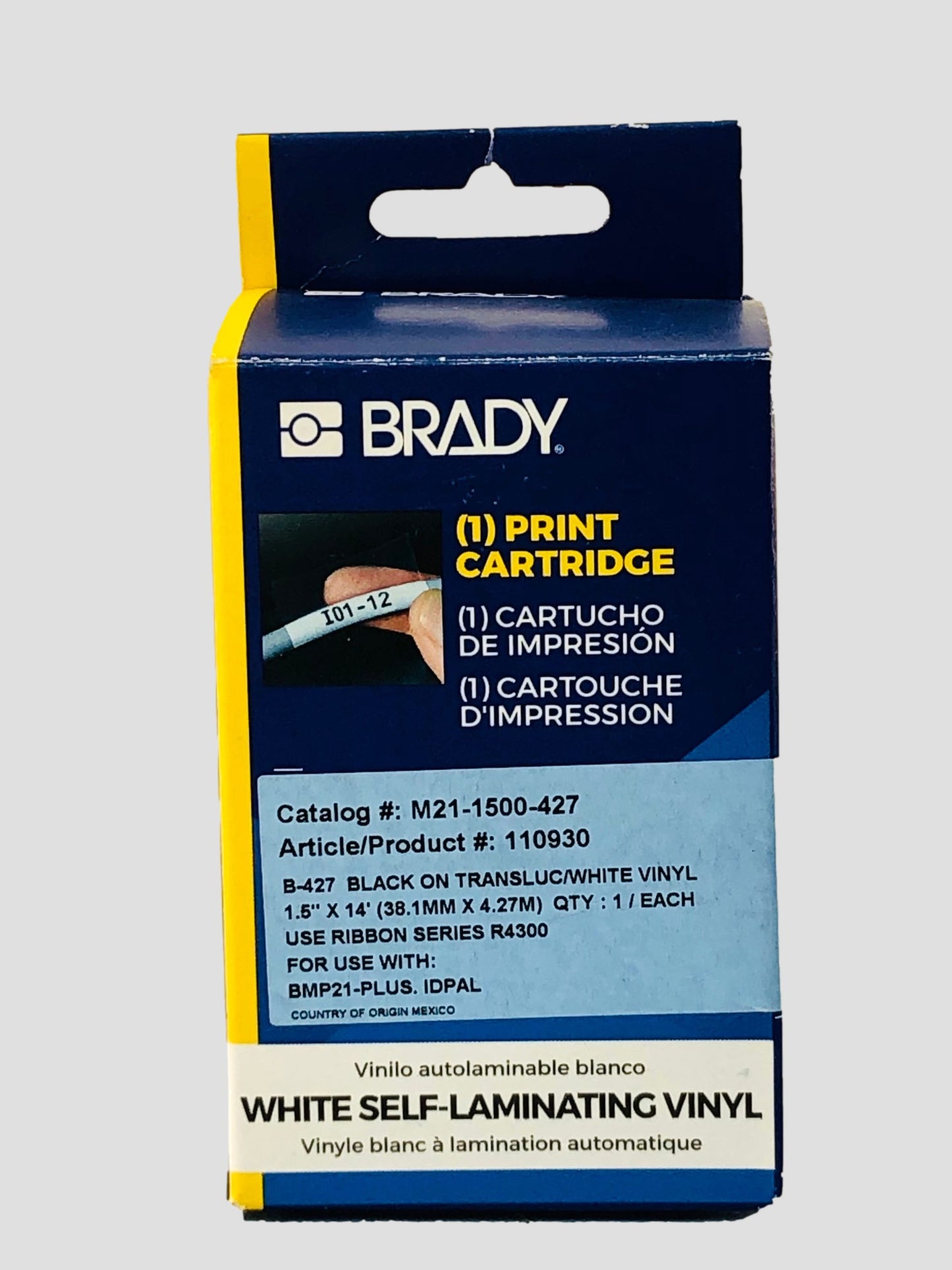 Brady M21-1500-427 White Self-Laminating Vinyl Print Cartridge
