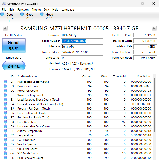 Samsung 3.84TB SSD Hard Drive 2.5" Sata Samsung PM883 MZ-7LH3T80 #2