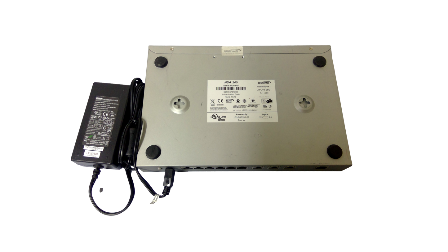 SONICWALL NSA240 APL19-05C FIREWALL NETWORK SECURITY APPLIANCE W/POWER SUPPLY