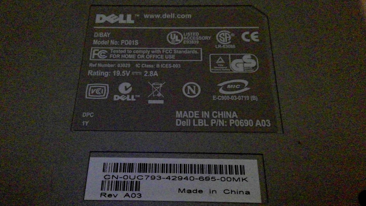 Dell DVD Burner D/Bay External CD/DVD+RW PD01S for Latitude D400 D410 D420 D430 0UC793