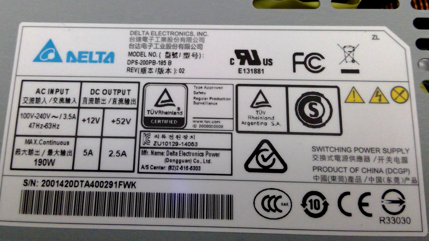 Delta DPS-200PB-185 B 4-Pin Berg Connector 190W Power Supply For DVR