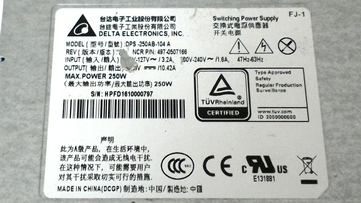 Delta Electronics 250W 24V Switching Power Supply DPS-250AB-104 A 497-0507166