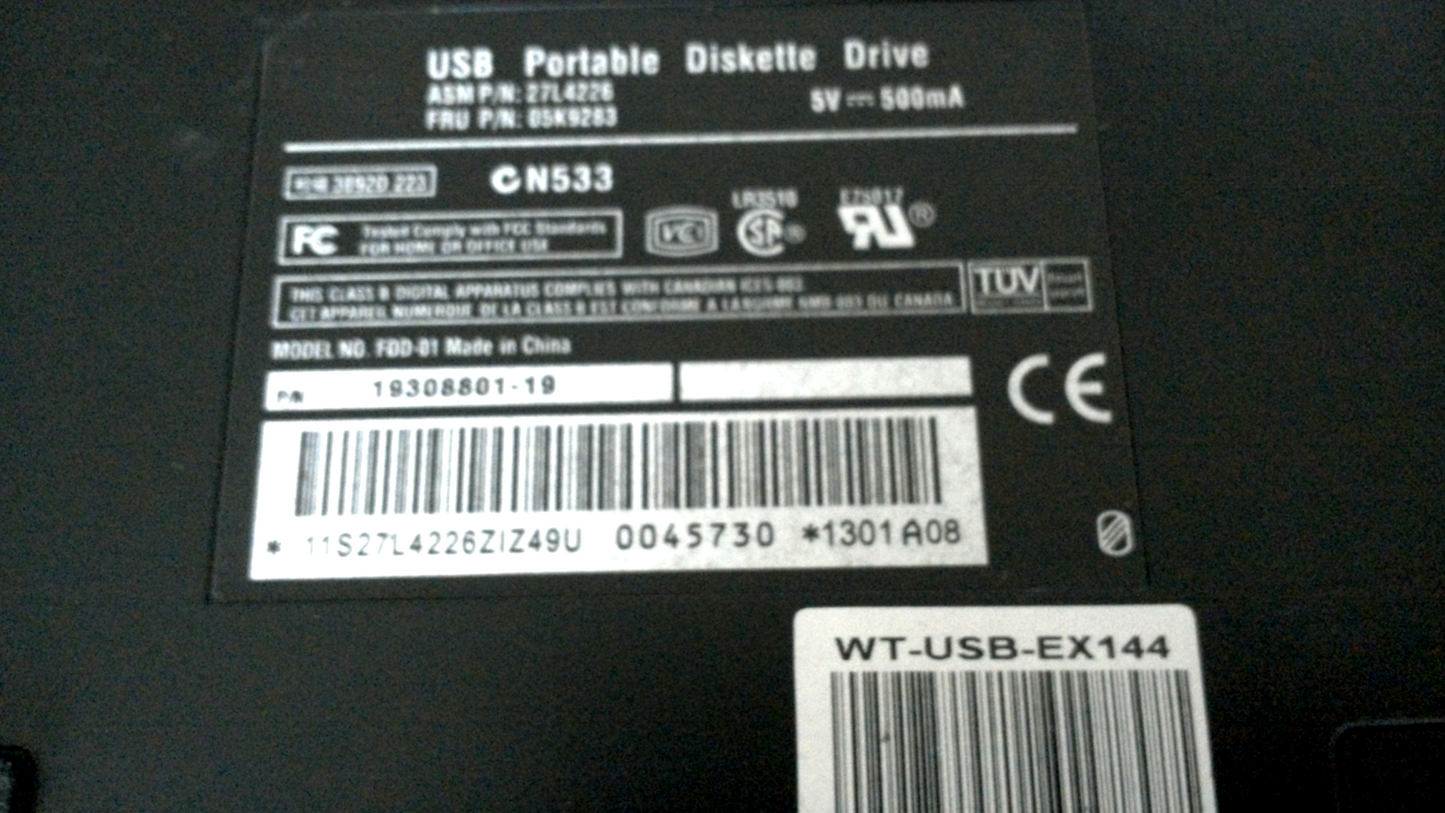 Generic- USB Portable Diskette Drive 05K9283 19308801-19 27L4226
