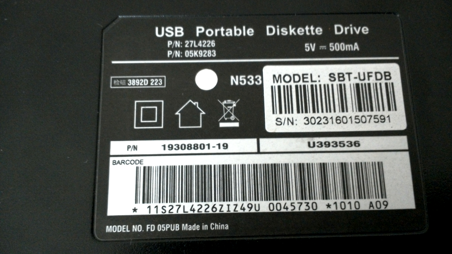 Sabrent External USB Floppy Disk Drive Model SBT-UFDB