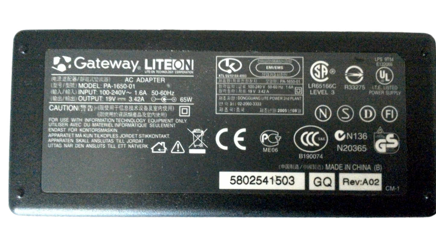 Gateway Liteon PA-1650-02H AC Adapter 19V 3.42A 65W