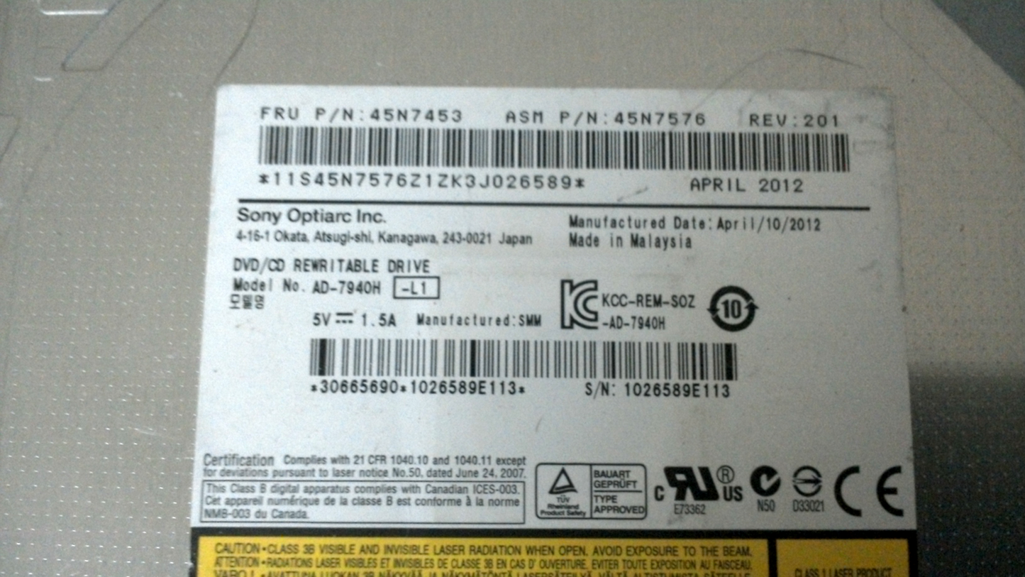 Lenovo AD-7940H DVD / CD-Rewritable Drive Laptop 45N7453