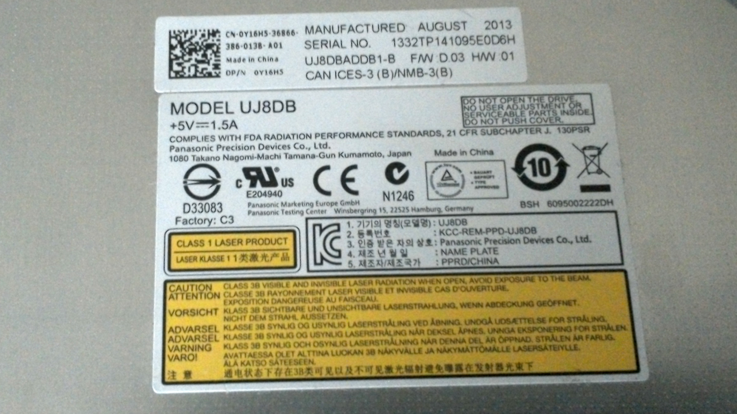Panasonic DELL UJ8DB DVD-RW Drive SLIM SATA 0Y16H5