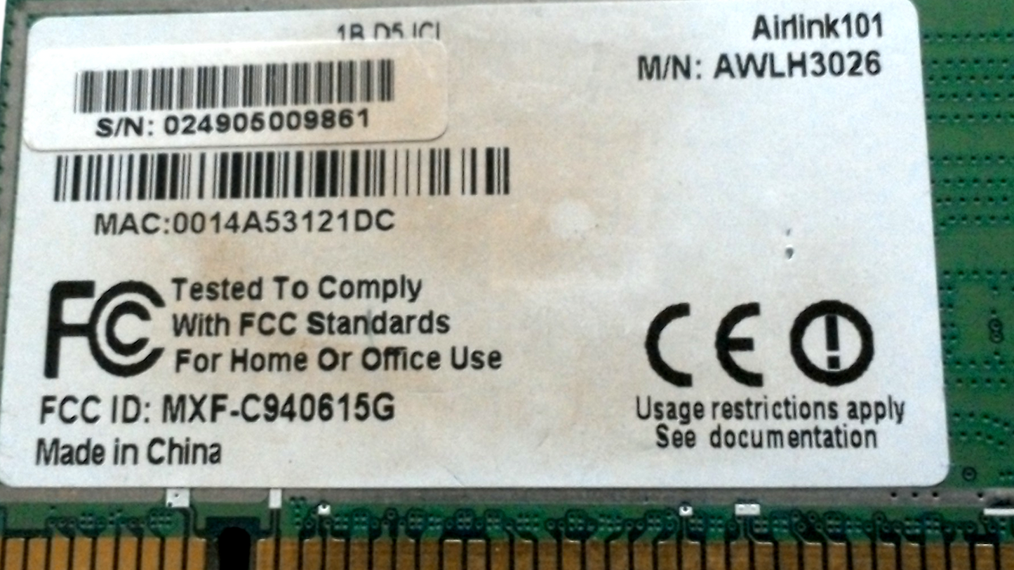 Airlink AWLH3026 2B D6GBH Wireless PCI Network Adapter Card "Q.6D"