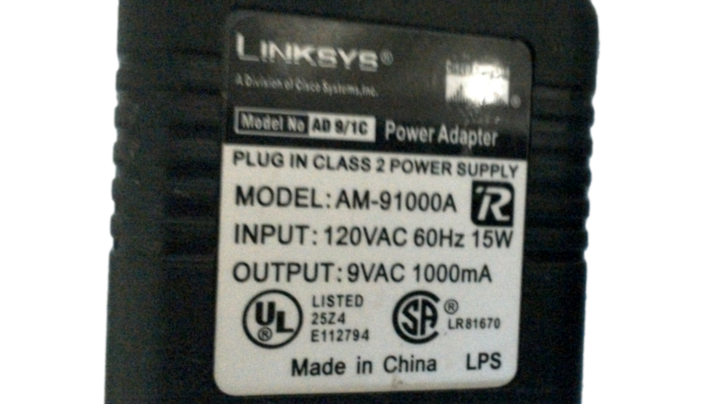 Linksys AD 9 1C AM-91000A 9 Volt AC 1000 Milliamps