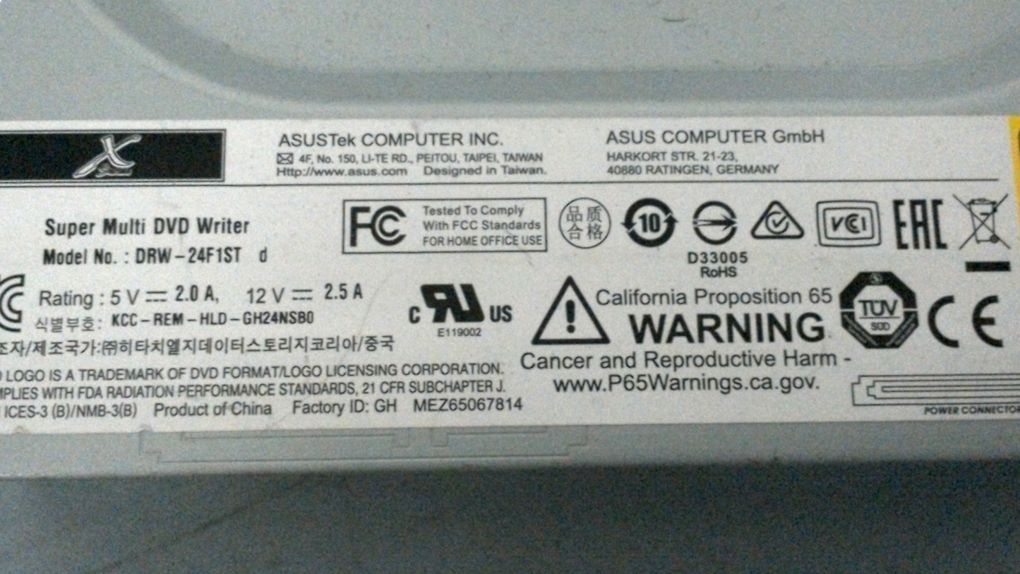ASUS DRW-24F1ST D Internal Desktop 24x 5.25" SATA DVD RW Burner Drive