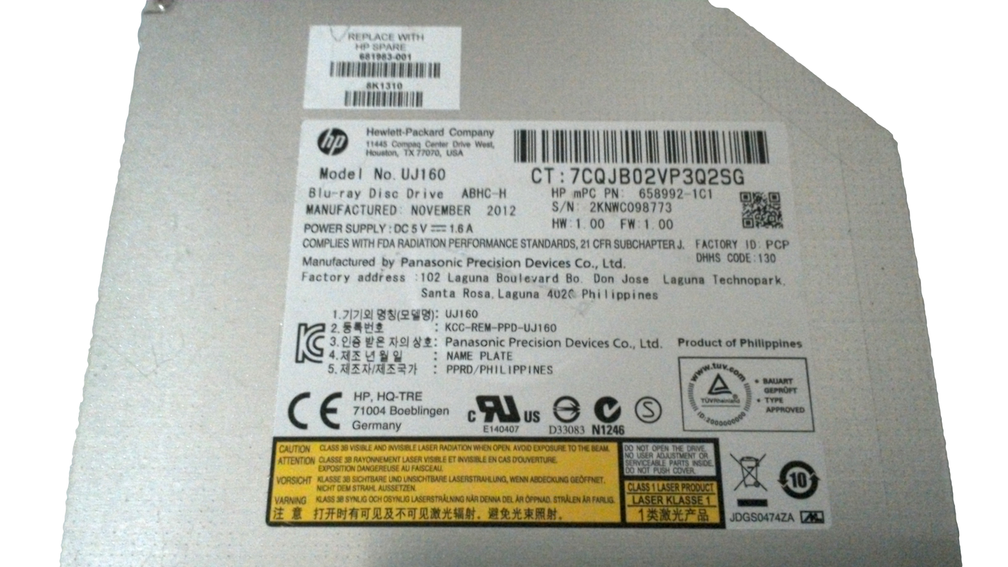 Panasonic UJ160 6X 3D Blu-Ray Combo Player BD-ROM Slim DVD RW Burner SATA Drive