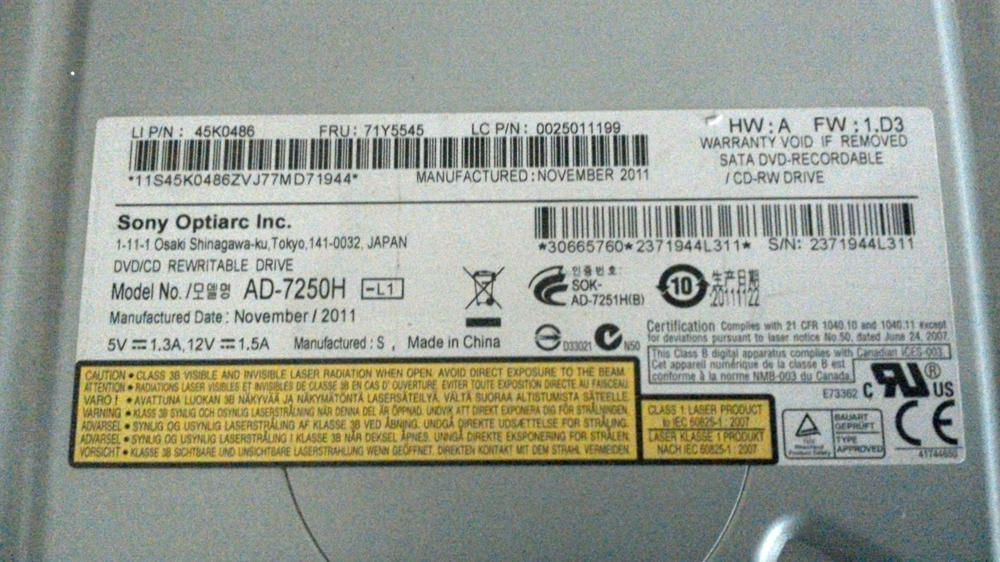 SONY AD-7250H DVD/CD REWRITABLE DRIVE SATA