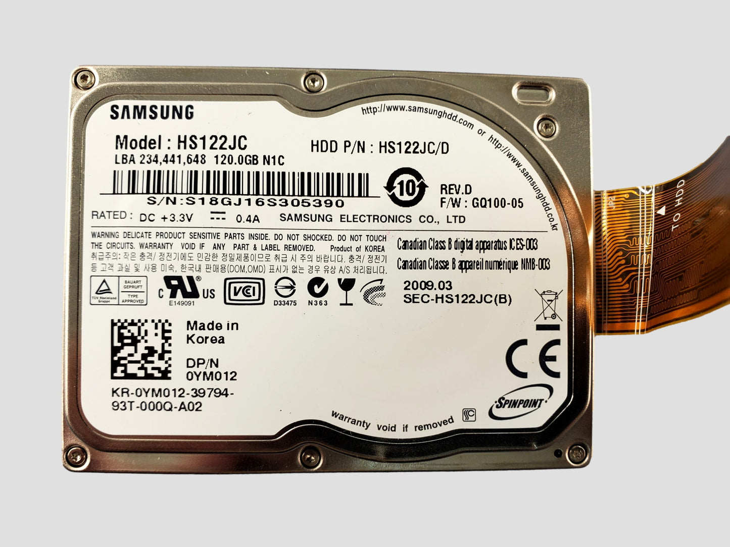 Samsung Spinpoint HS122JC 120GB 5400RPM 1.8" HS122JC CE HDD