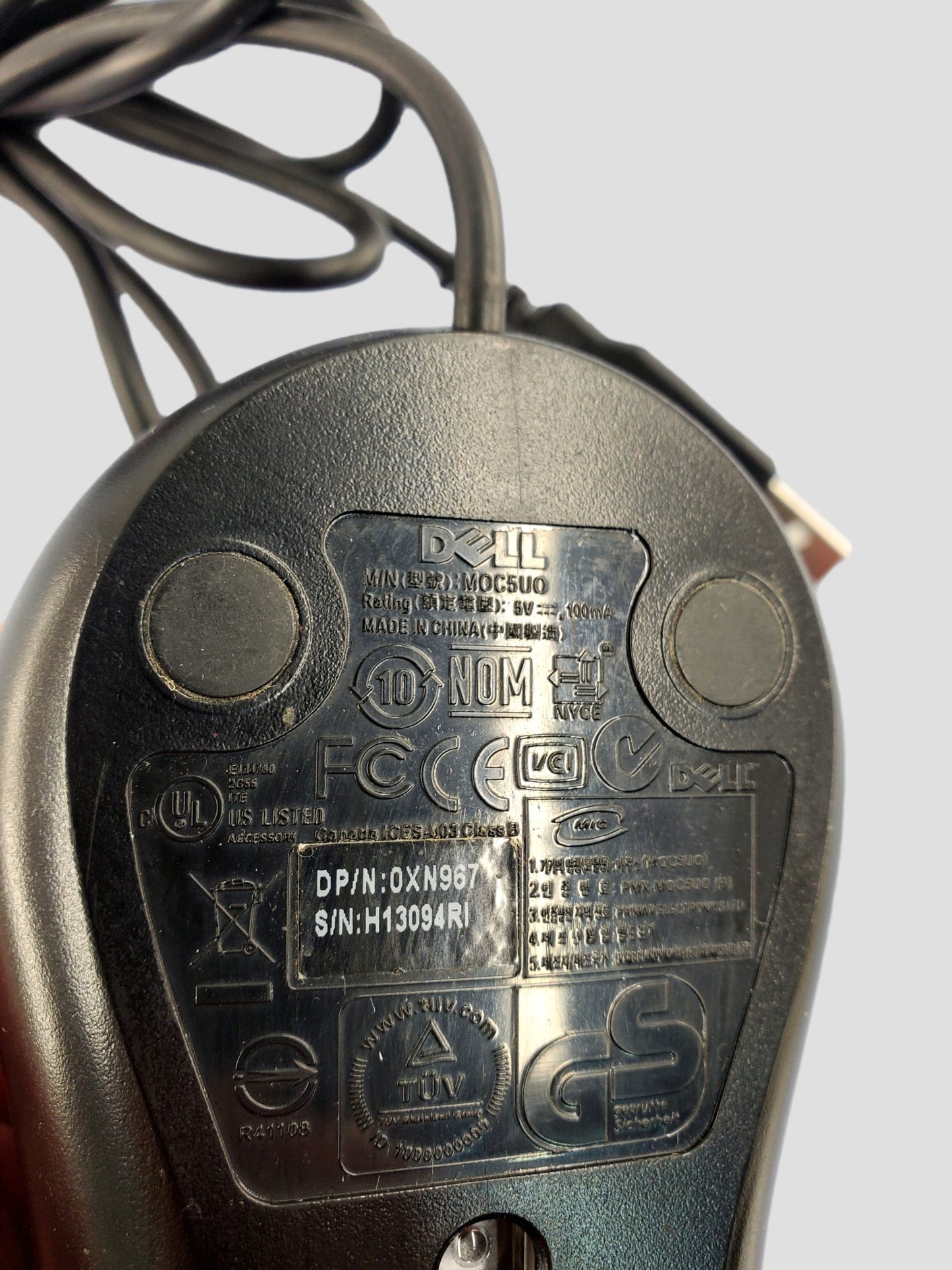 Dell MOC5UO M-UAR DEL7 3-Button Scroll Wheel USB Wired Black Optical Mouse