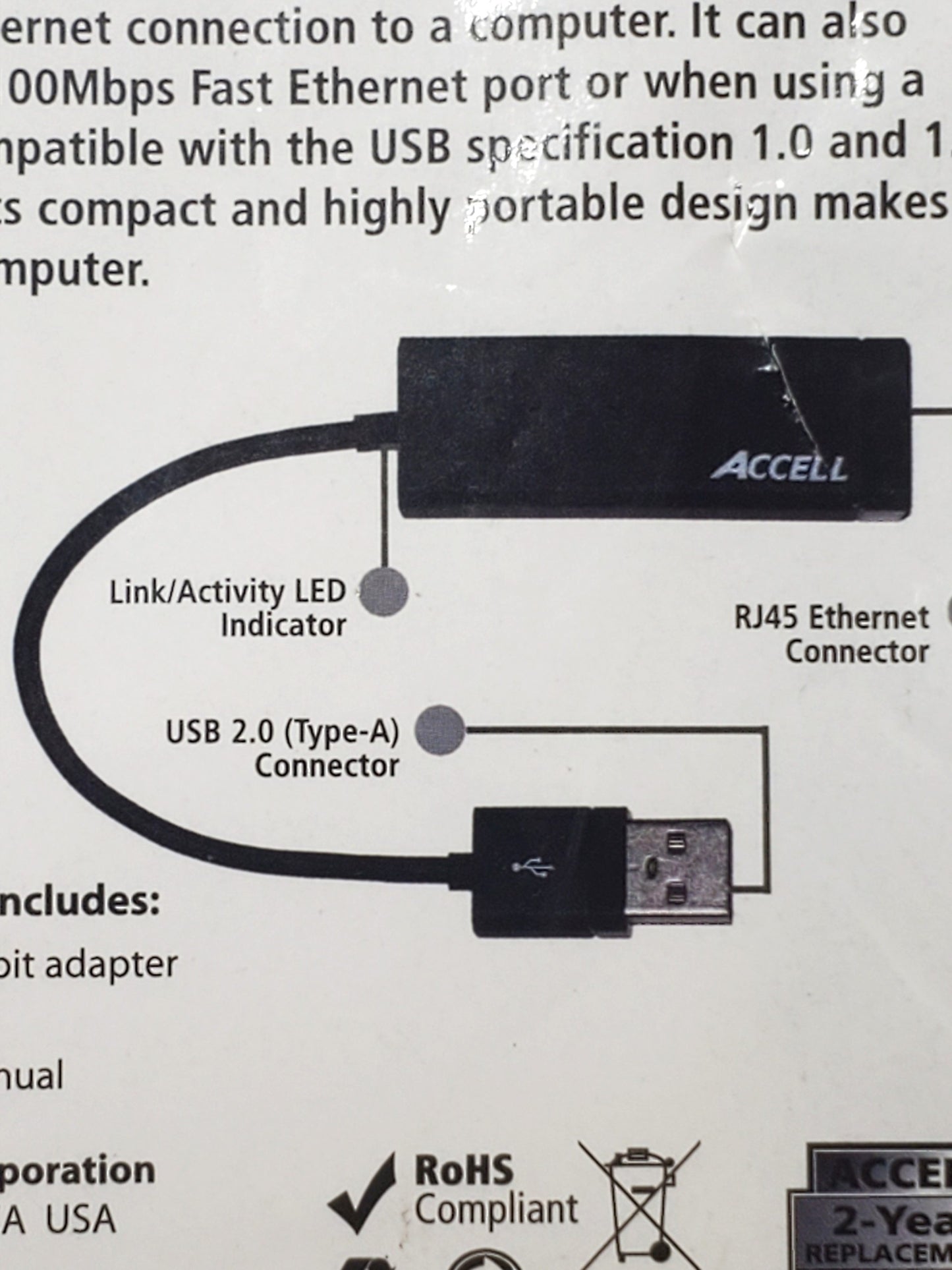 NEW Accell J141B-001B-2 USB 2.0 (a) to Gigabit Ethernet Adapter, Black