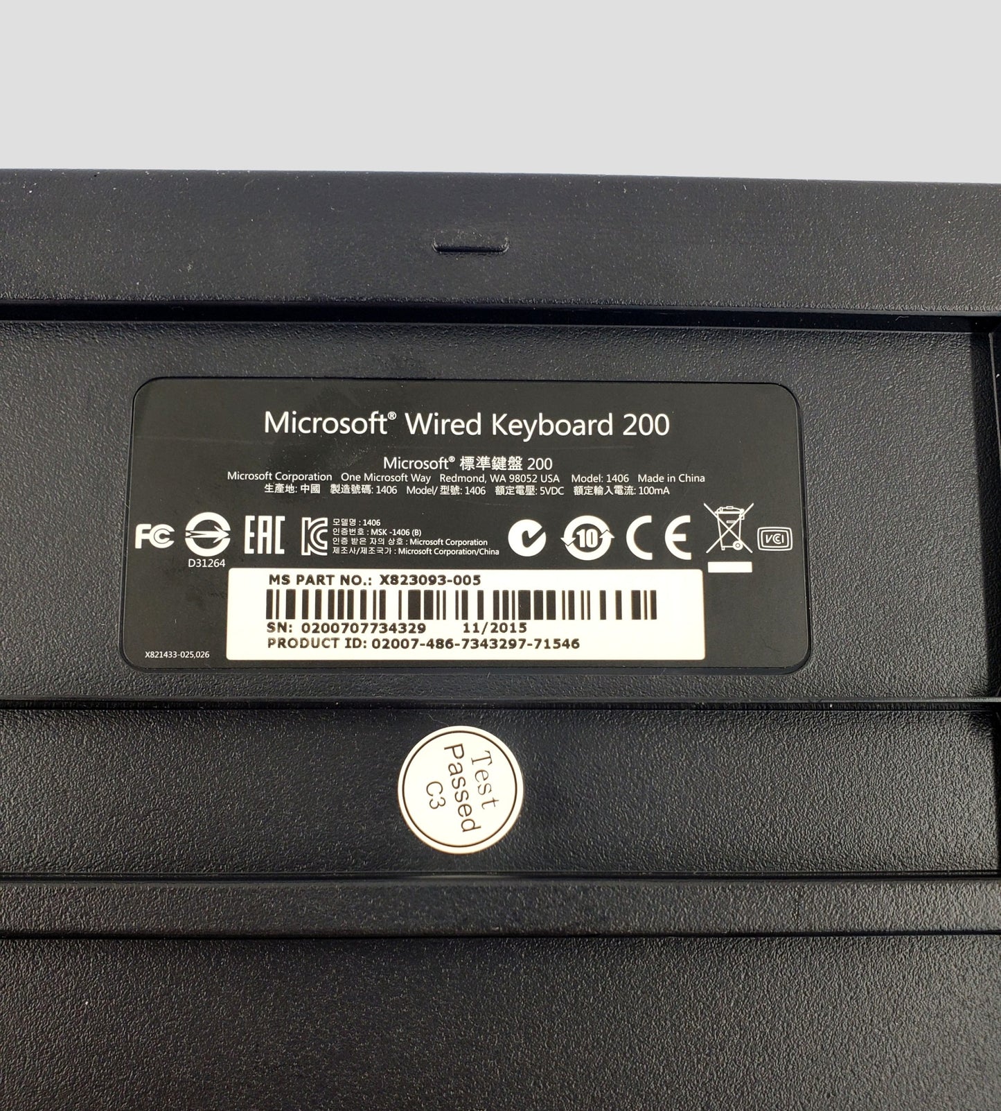 Microsoft Wired Keyboard 200 Model 1406 USB Black X823093-005 X821411-004