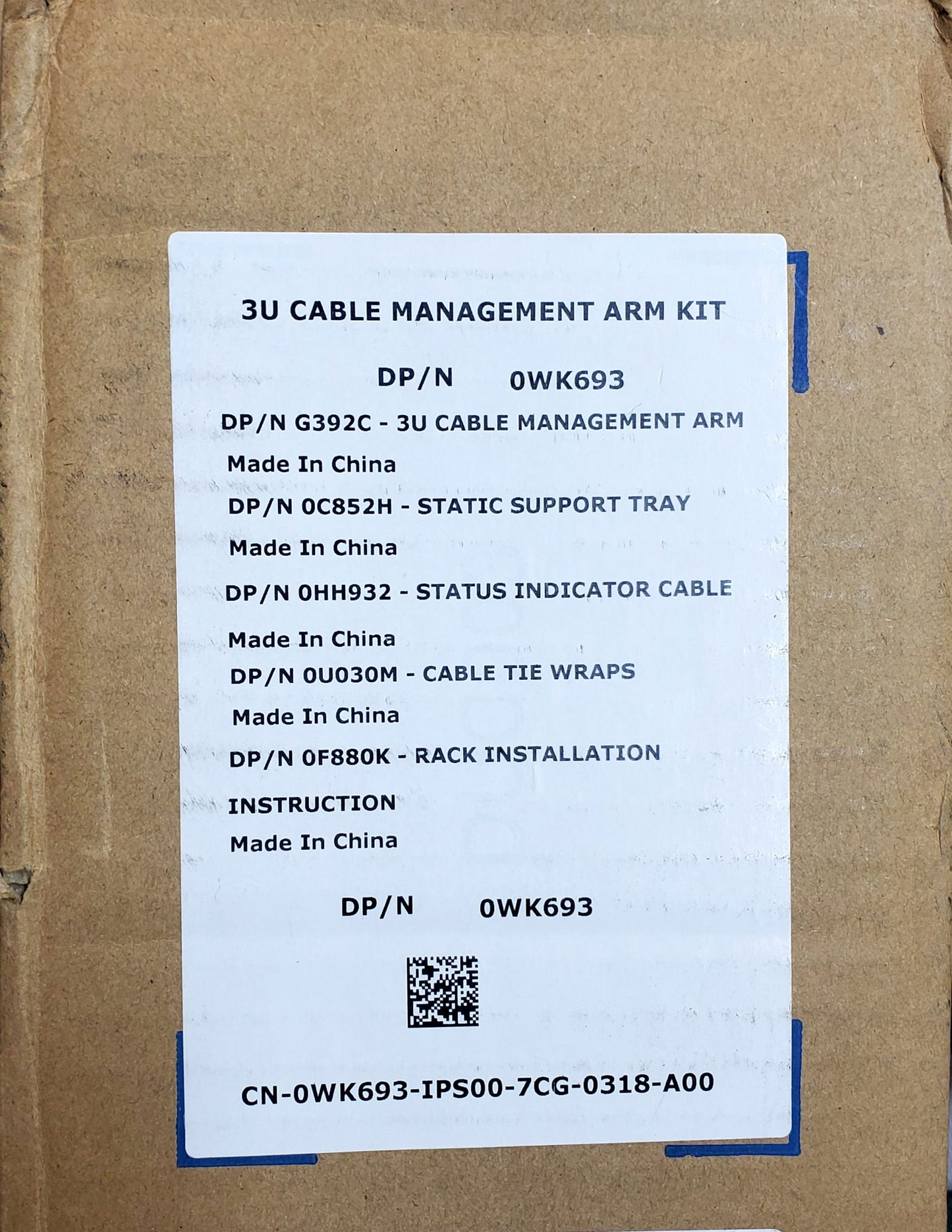 NEW Dell 3U Server Rack Cable Management Arm Kit 0WK693