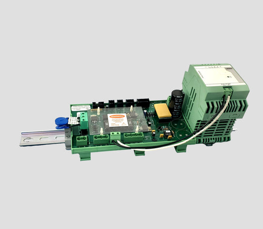 Gilbarco Encore M04104A001 Auxiliary Power Control Module w Attached Power Supply and Rail 24V DC