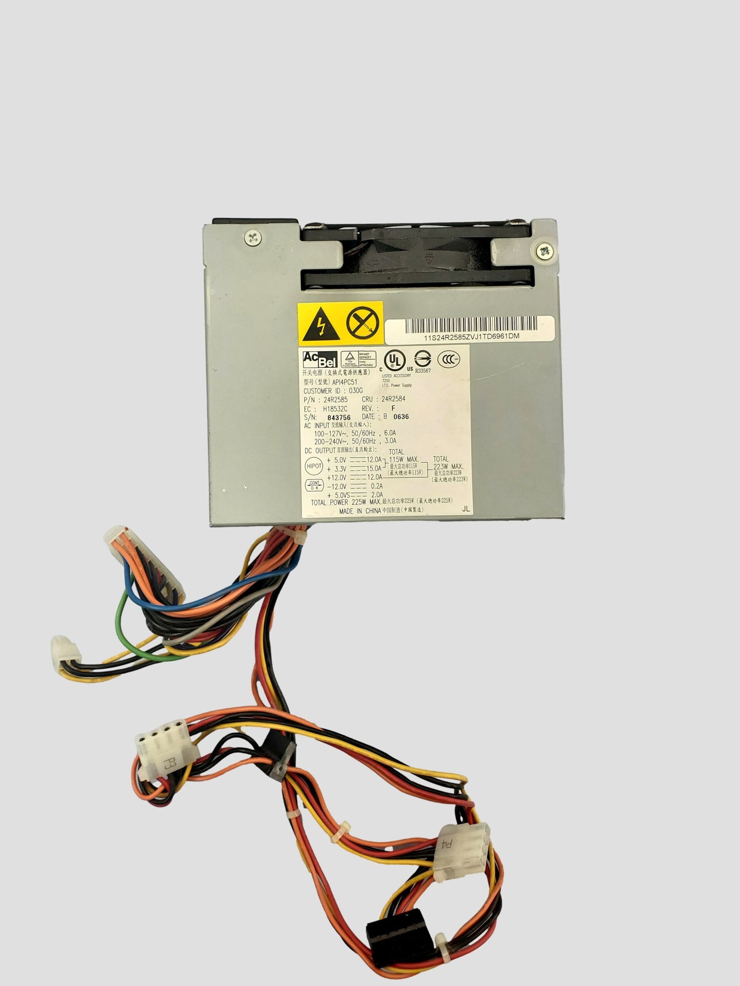 AcBel API4PC51 IBM Lenovo ThinkCentre M55 225W Power Supply 24R2585