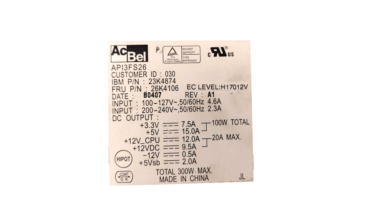IBM Acbel 300WATT API3FS26 Power Supply 23K4874 26K4106