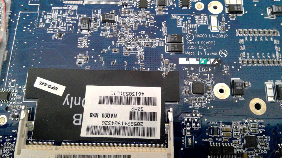 Dell Inspiron E1705 9400 Intel MPGA478MT GR640 HAQ00 LA-2881P  Laptop Motherboards