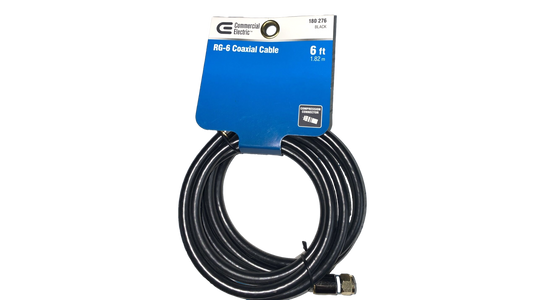 Commercial Electric RG-6 Coaxial Cable 6 FT New BLACK - F-Pin connectors