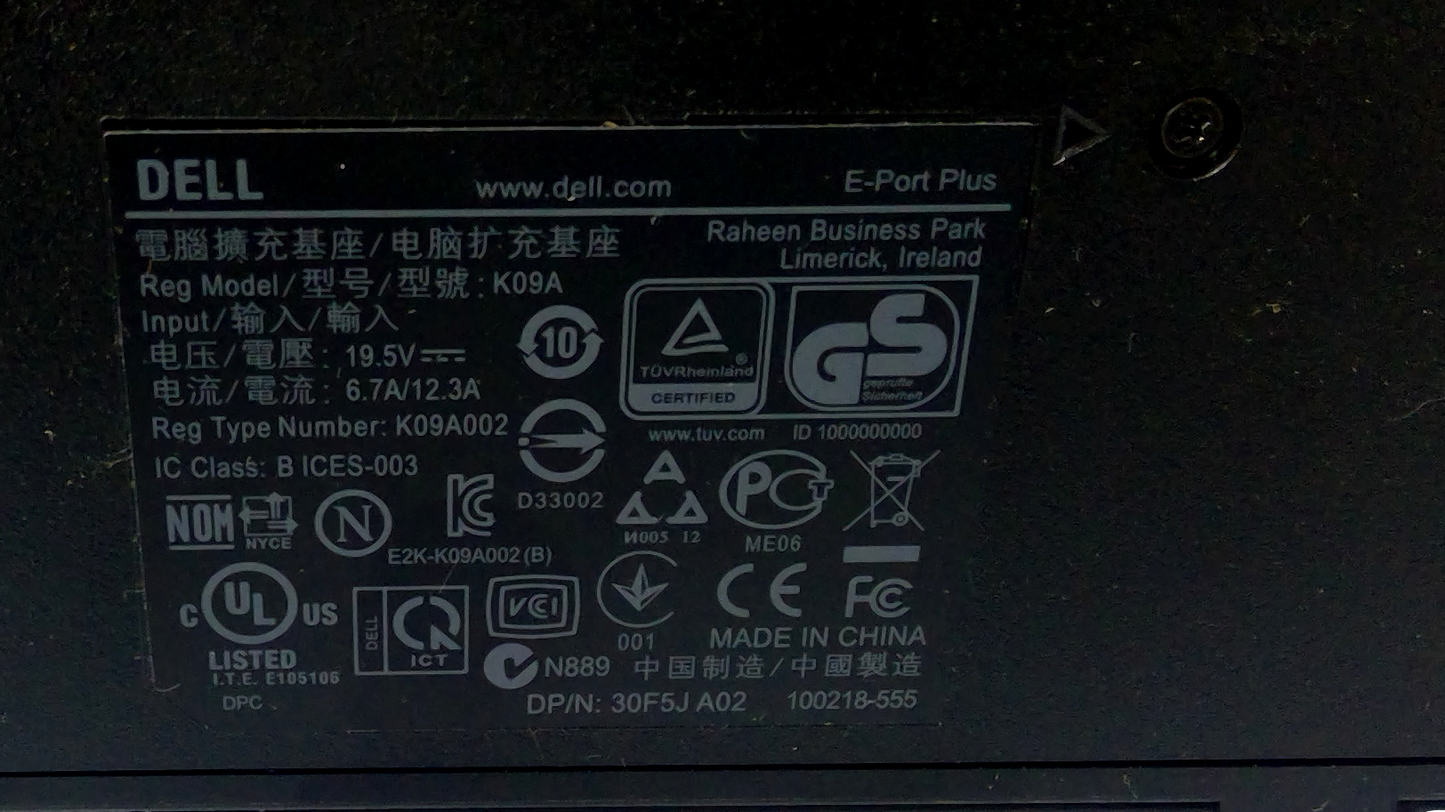 Dell Latitude E-Series Port Replicator E-Port Plus K09A USB 2.0 PKDGR