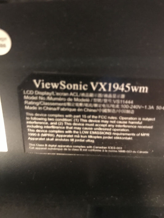 ViewSonic VX1945wm 19'' LCD Flat Panel Monitor/Built in Speakers- Comes with Pow