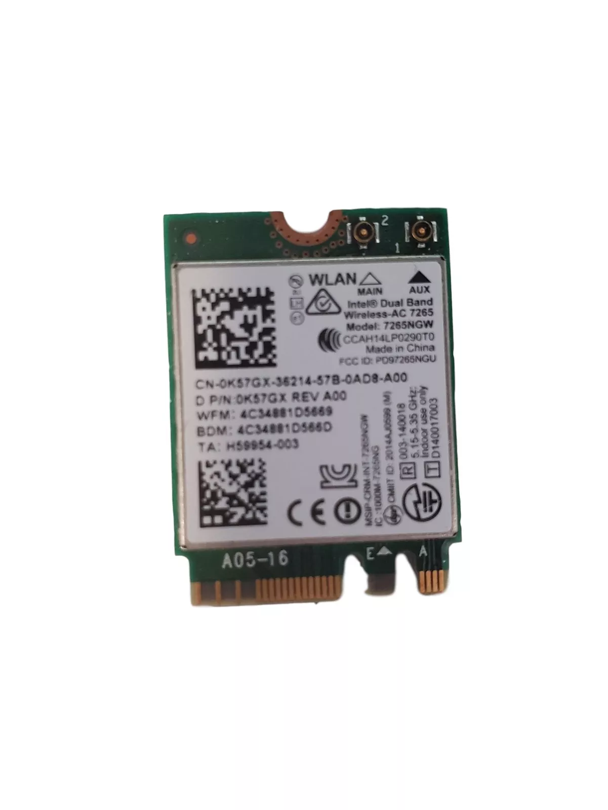 Dell Latitude E7250 E7450 e5450 Intel 7265NGW Dual Band WiFi Card K57GX