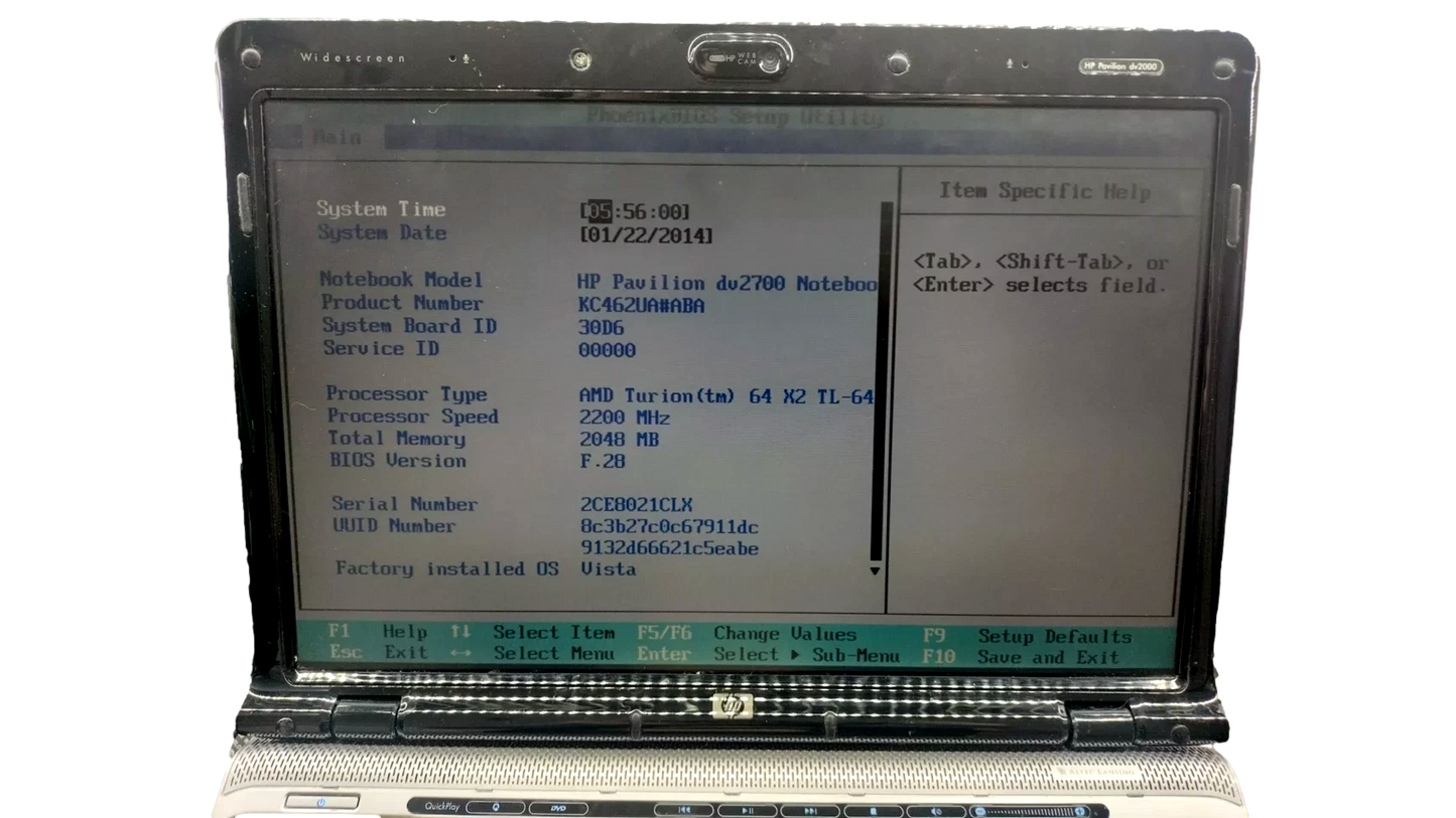 HP Pavilion DV2000 14" Laptop AMD Turion 64 X2 2GB No Hard Drive As is
