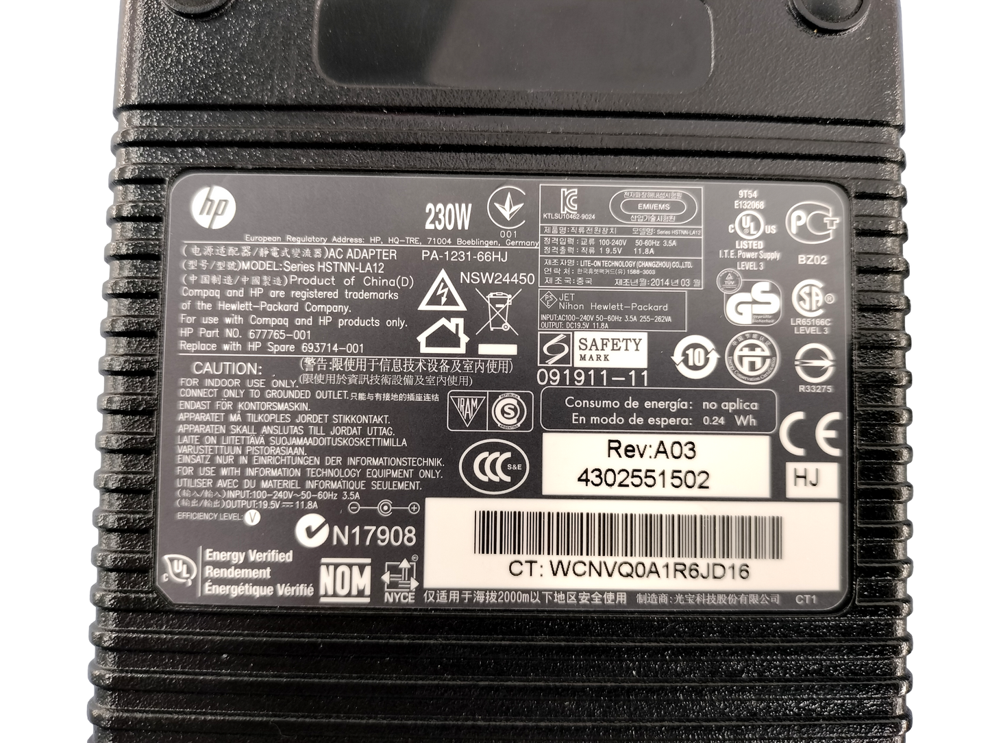 Genuine HP 230W AC Adapter Charger Power Supply 19.5V PA-1231-66HJ HSTNN-LA12