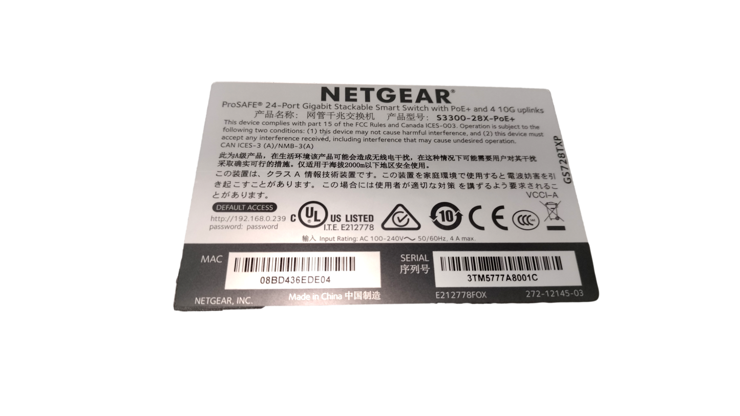 NetGear ProSAFE S3300-28X-POE+ GS728TXP 24x GE 4x 10G PoE Smart Ethernet Switch