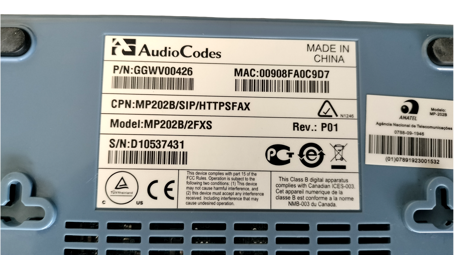 Audiocodes GGWV00426 MP202B/2FXS Analog VOIP Adapter