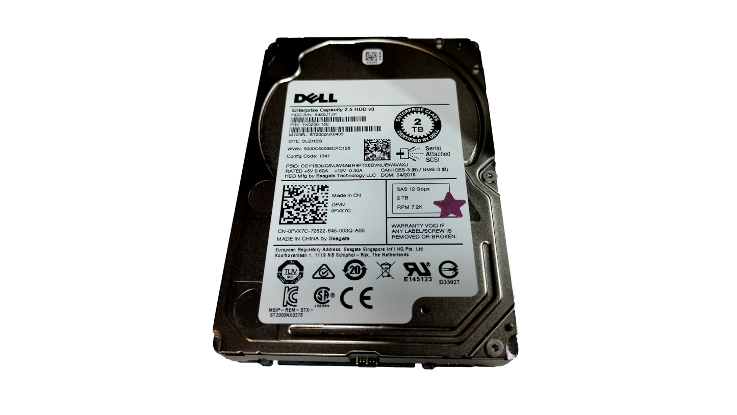 Dell ST2000NX0433 2TB 2.5" 12Gbps 128MB 7.2K RPM SAS Drive 0FVX7C