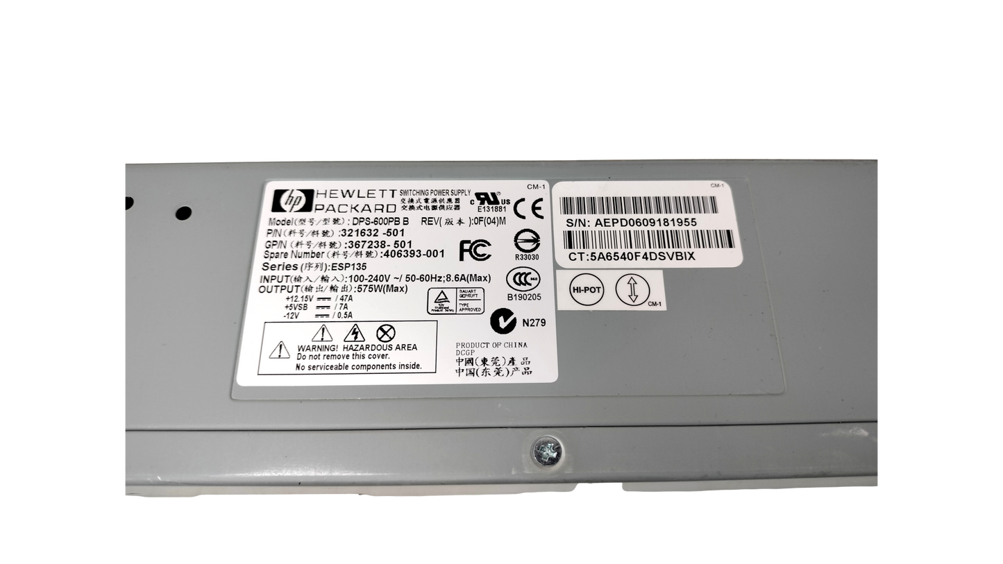 HP 575W DPS-600PB B DL380 G4 321632-001 367238-001 Power Supply