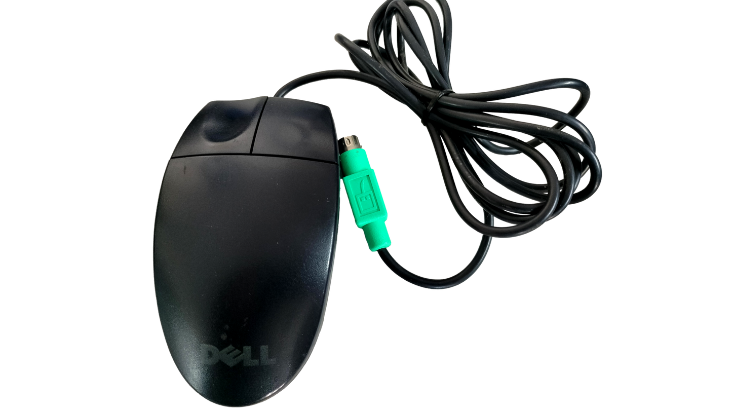 Vintage Dell Logitech M-SAW34 Black Wired PS/2 Trackball Ball Mouse