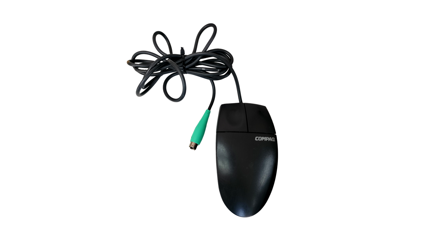 Vintage Compaq Logitech M-S34 Black PS/2 Two Button Ball Mouse 103179-068