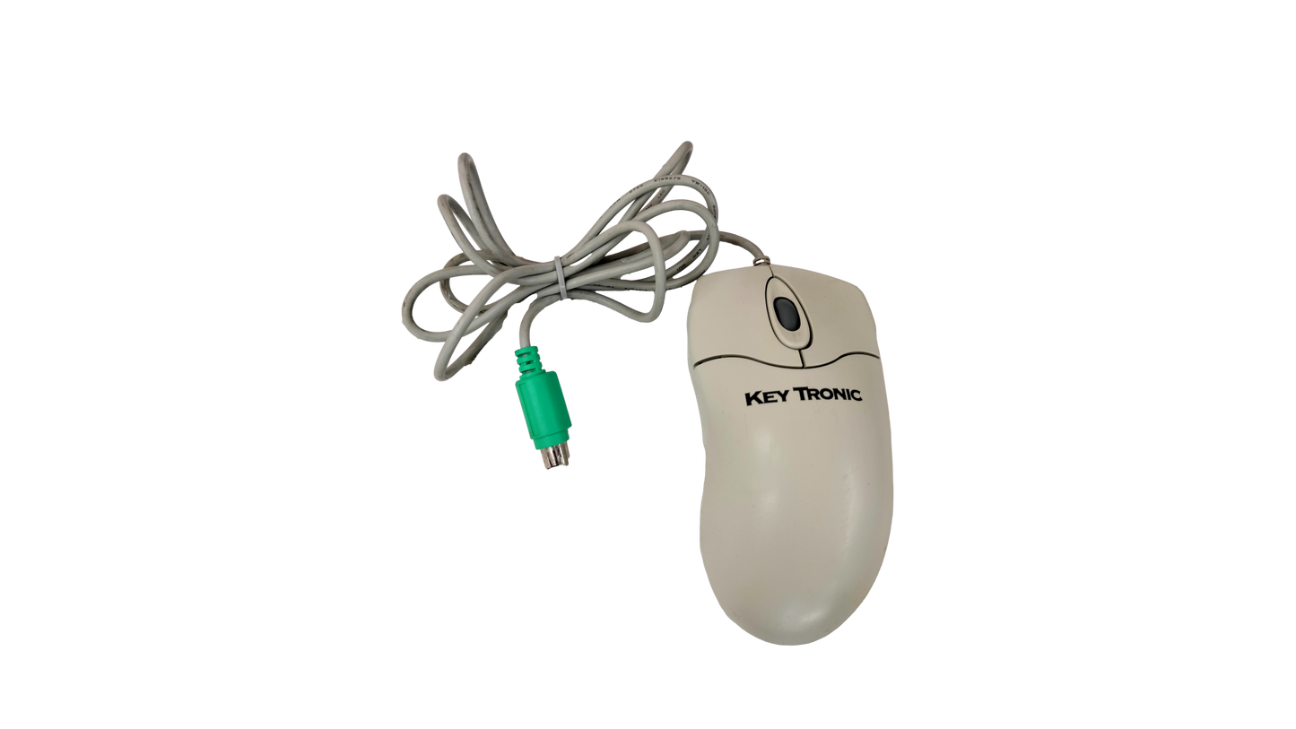 Vintage Key Tronic P801 Beige Scroll Wheel PS2 3 Button Ball Mouse