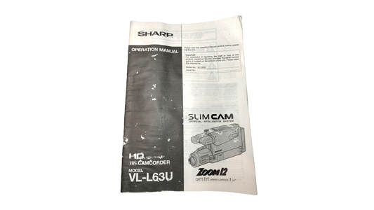 Sharp SlimCam VL-L63U Video Camcorder Operations Manual
