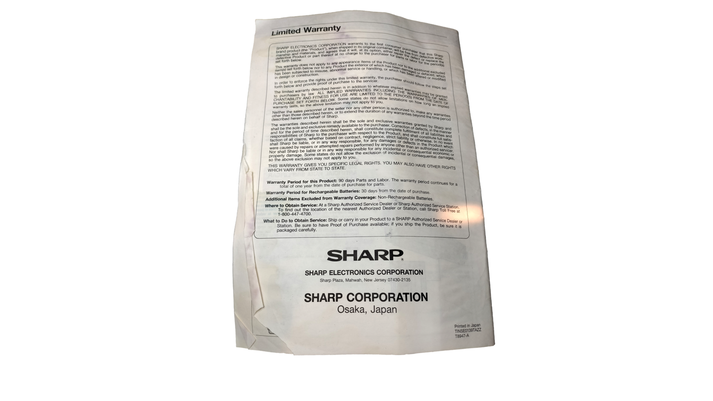 Sharp SlimCam VL-L63U Video Camcorder Operations Manual